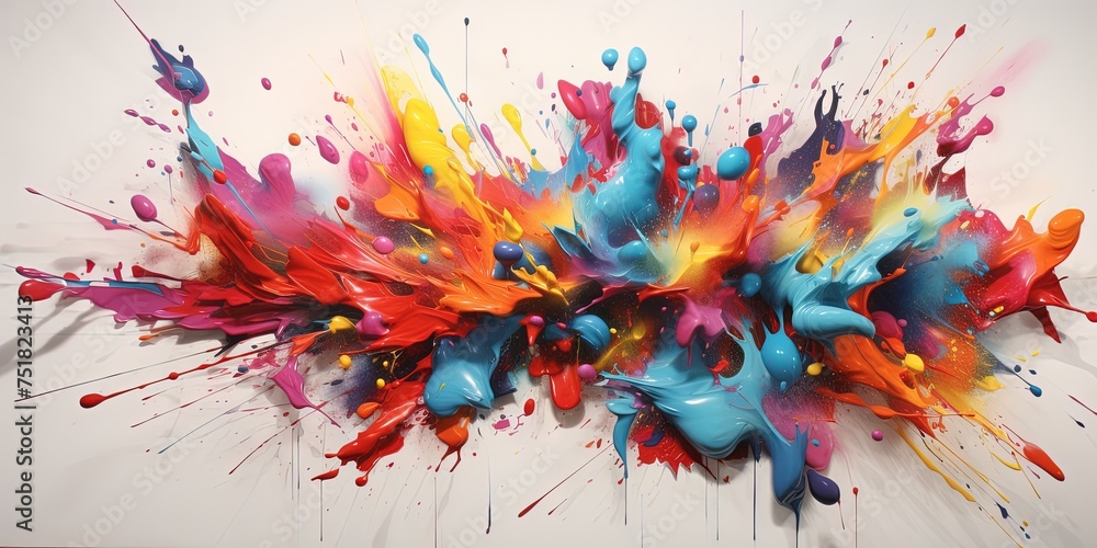 Poster this artwork shows an explosive and vivid display of abstract splashes, embodying creativity and dyn