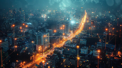 Smart city and internet of things, wireless communication network, Network and Connection technology concept , big data connection technology concept .