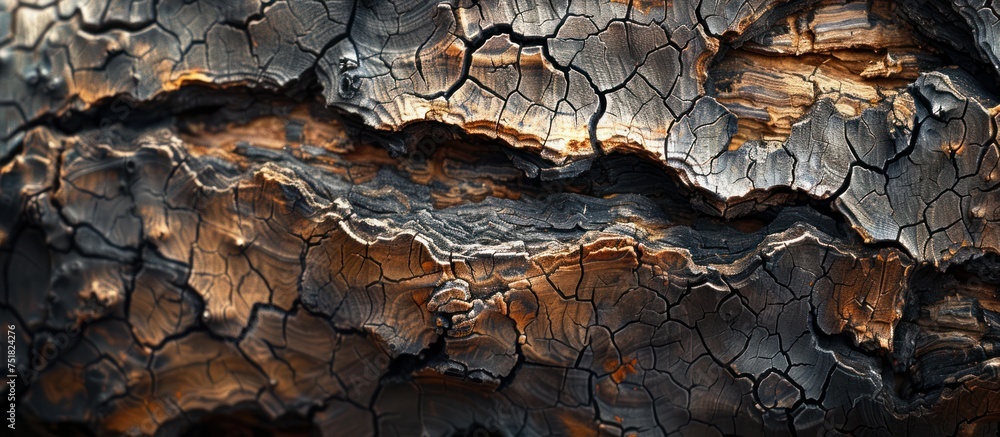 Aufkleber a close-up showcases the detailed texture of tree bark illuminated by the warm glow of the setting s
