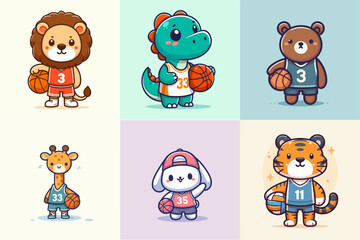 vector cartoon animal basketball