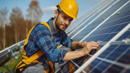 Solar power craftsmanship solar panel installation, underscoring the blend of technology and manual expertise in achieving sustainability. Renewables, efficiency, and solar energy prioritized