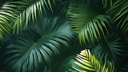 green tropic leaves background - obrazy, fototapety, plakaty