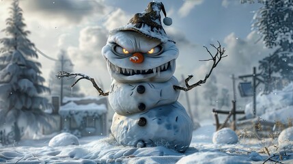 Obraz premium winter angry snowman