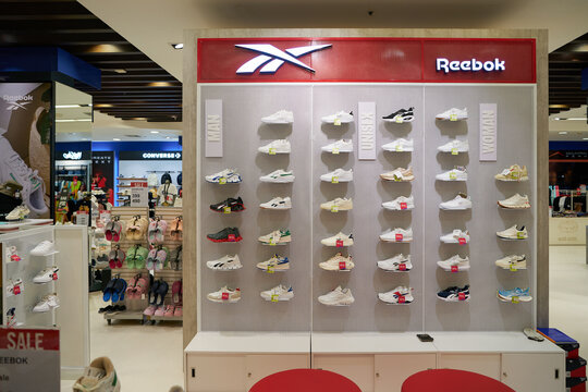 PHUKET, THAILAND - APRIL 30, 2023: Reebok footwear displayed inside a department store in  Jungceylon shopping center.