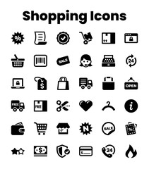 Set Black Solid Shopping Icons