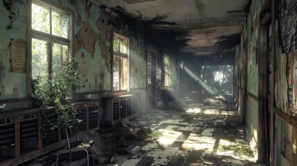 Fototapeta na wymiar decayed abandoned school