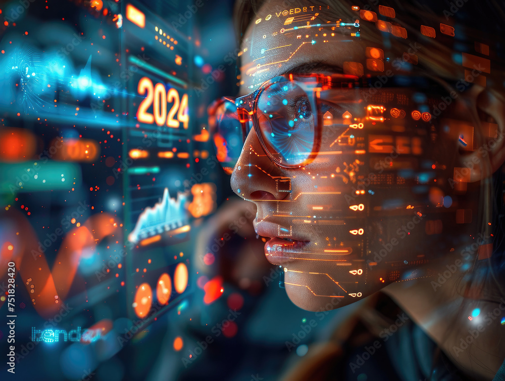 Fototapete eye-catching image that fuses neon statistical data representation with forward-thinking business an