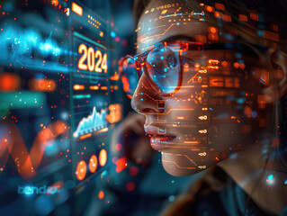 Eye-catching image that fuses neon statistical data representation with forward-thinking business analysis concepts