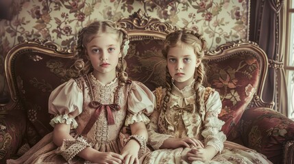 fashion victorian girls - obrazy, fototapety, plakaty