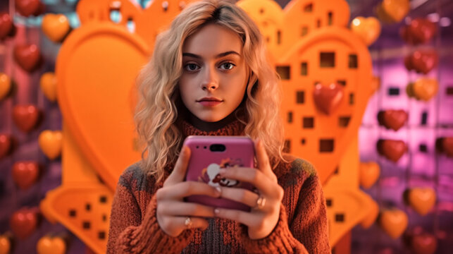 teen girl holding her smartphone 