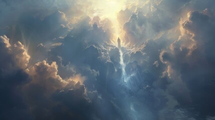 Majestic rays piercing through dramatic clouds - obrazy, fototapety, plakaty
