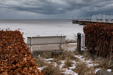 Old wooden pier in Gdynia, Baltic Sea coast