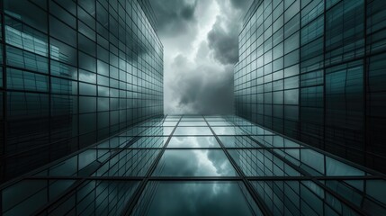Tall buildings against cloudy sky. A symmetrical masterpiece. AIG41