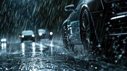 storm rain car - obrazy, fototapety, plakaty