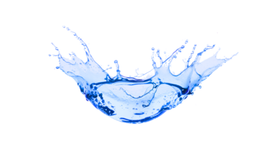 blue water splash and drops on transparent background