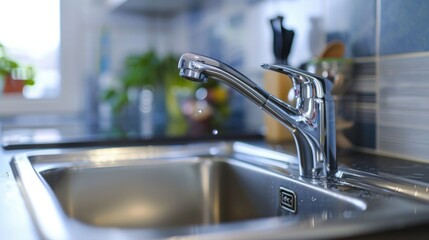 A depiction of a modern kitchen faucet paired with a sink