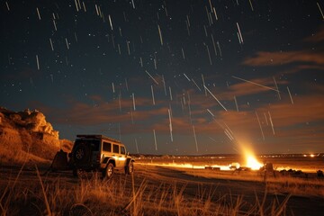 Night Starfall: A mystical show of shining meteors in the darkness of the night sky