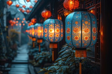Chinese flavor: decorations and lanterns on the streets of cities, filling gray days with bright...