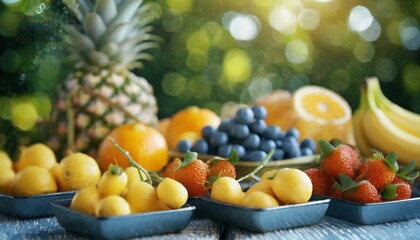 Imagen de mucha fruta y verduras frescas en diferentes bandejas. alta calidad hd, detalles y texturas - obrazy, fototapety, plakaty
