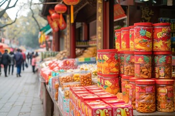 Fototapeta na wymiar China's Street Fairs: Traditional Street Food and Gifts