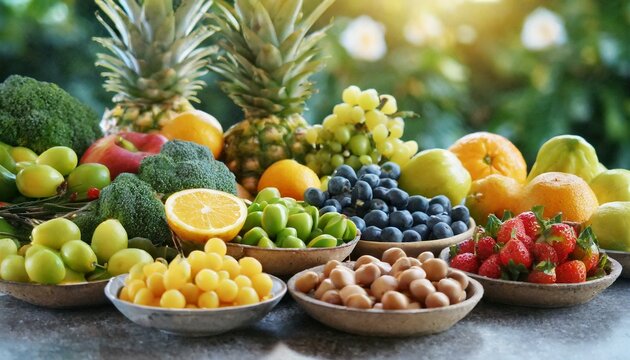 Imagen de mucha fruta y verduras frescas en diferentes bandejas. alta calidad hd, detalles y texturas