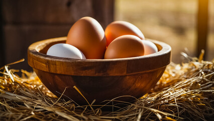 fresh eggs in a bowl barn - Powered by Adobe