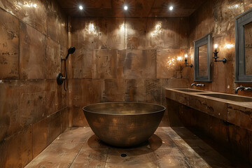 A chic powder room. Metallic interior design.