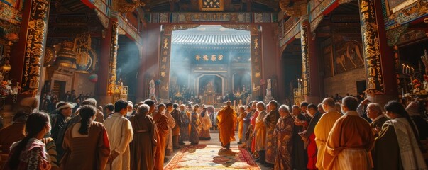 Religious ceremonies: majestic ceremonies in temples and monasteries that bring believers together in one communion - obrazy, fototapety, plakaty