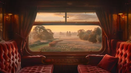 Foto op Aluminium Luxurious vintage train interior with a picturesque countryside view © David