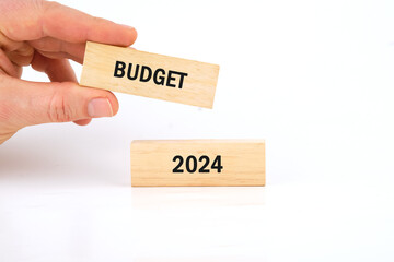 Budget 2024 text on wooden blocks assembled by hand
