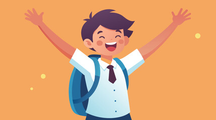 Happy Schoolboy Celebrating on Solid Color Background