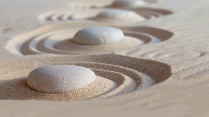 Fototapeta na wymiar Peaceful Zen garden with smooth stones and raked sand background