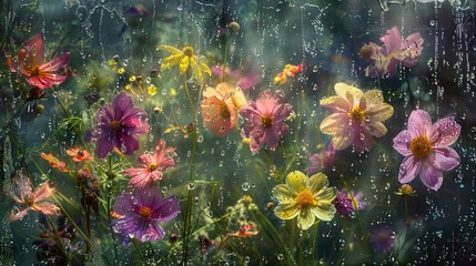 bloom rain flowers spring - obrazy, fototapety, plakaty