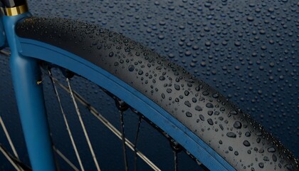 some water raindrops on a blue carbon frame of a bicycle