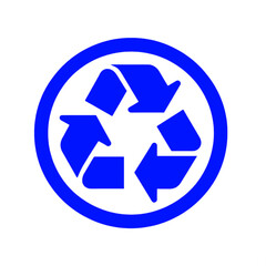símbolo de reciclaje azul sobre fondo blanco