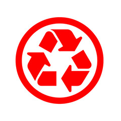 símbolo de reciclaje rojo sobre fondo blanco