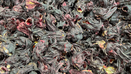 Dried hibiscus flowers in bulk at spice market
