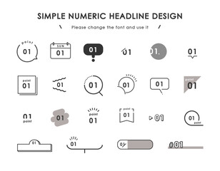 Naklejka premium シンプルな数字の見出しデザイン _( ベクター 編集可能 あしらい 吹き出し 装飾品 セット モノクロ 黒 )