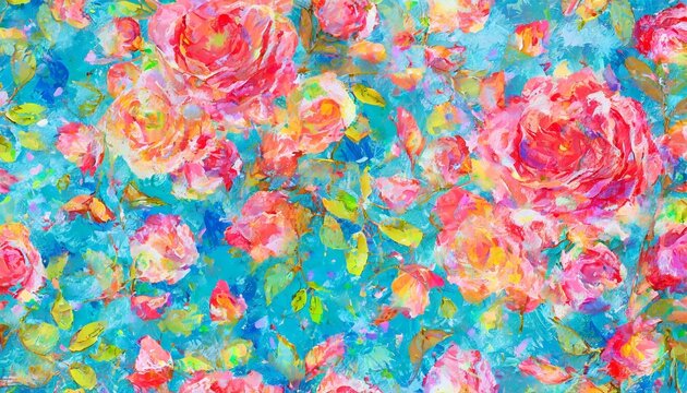beautiful trendy floral impressionist background pastel pink rose petals banner for wedding valentine wallpaper red blue yellow rose flower art illustration on blue abstract backdrop by vita