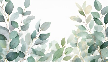 herbal eucalyptus leaves frame isolated on a white transparent background png greenery wedding simple minimalist invitation watercolor style card