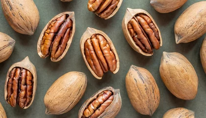 Fotobehang pecan nut pattern isolated nuts top view © Deanne