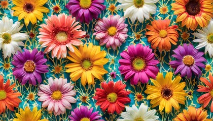 Fototapeta na wymiar colorful flowers seamless hippie pattern