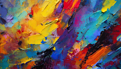 Abstract rough multi colored painting texture, oil brush stroke. Colorful art on canvas. - obrazy, fototapety, plakaty