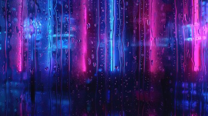 lights rain on window neon - obrazy, fototapety, plakaty