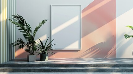 A gallery with an empty wall frame mockup positioned on a wall 