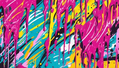 a vibrant street art graffiti background featuring drips of pink magenta blue and yellow colors