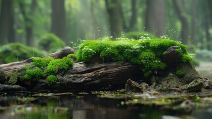 moss on a wooden driftwood.
