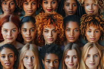 Diverse female faces: Celebrating multi-ethnic and multi-generational beauty - obrazy, fototapety, plakaty