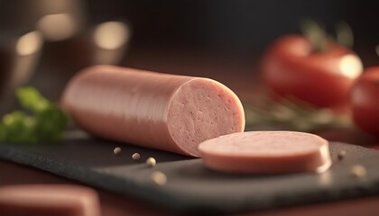 chicken sausage thin slice isolated full depth of field