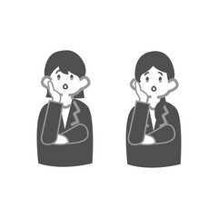 ほおに手を当てて驚く女性会社員